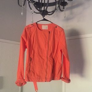 Light peach pink zip up cotton moto jacket